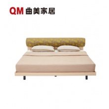 QM曲美家居 布艺双人床可拆洗 海绵软包板木床头钢网床架简约现代北欧风卧室家具 橡木色 1.8*2.0