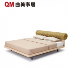 QM曲美家居 布艺双人床可拆洗 海绵软包板木床头钢网床架简约现代北欧风卧室家具 橡木色 1.8*2.0
